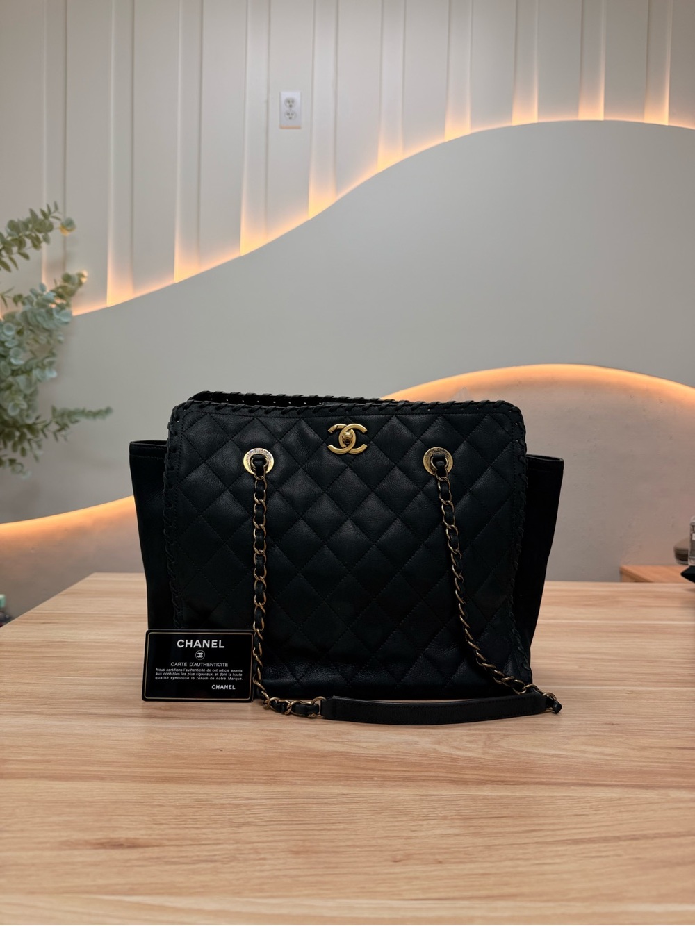 CHANEL Black Quilted Leather Shoulder Bag with Gold CC Hardware